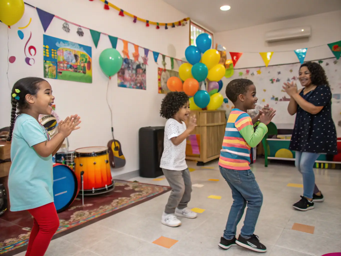 A lively image of children participating in a fun and engaging introductory dance class, emphasizing the joy and energy of movement.